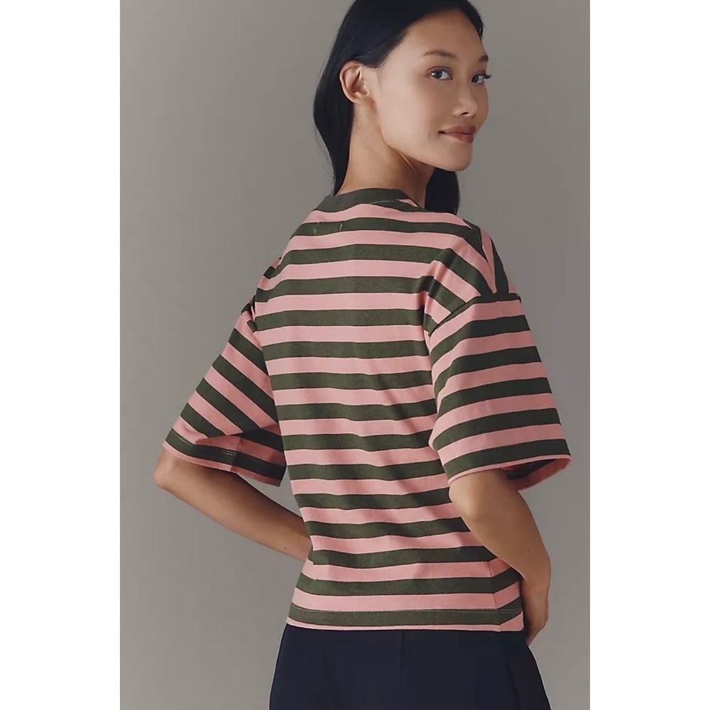 By Anthropologie Cotton Hardware Tee Small Pink Green Crop New NWT Short Sleeve